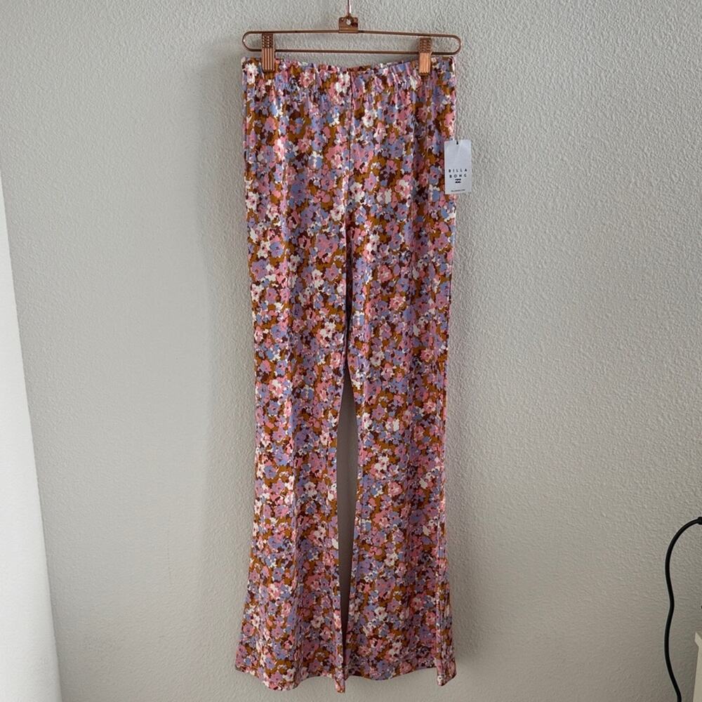 NWT Billabong Hang Loose Pant Pink Abstract Floral Flare Pants Small